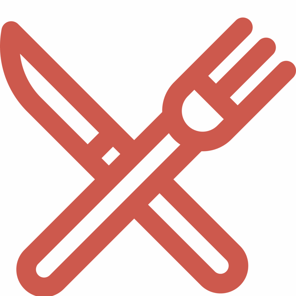 Logo de un cuchillo y tenedor cruzado en naranja